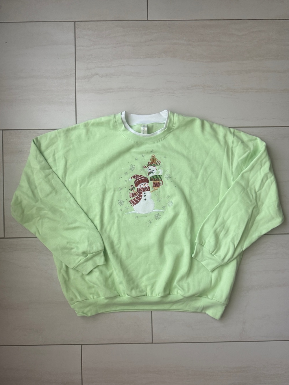 Light Green Snowman Crewneck Sweatshirt for Women